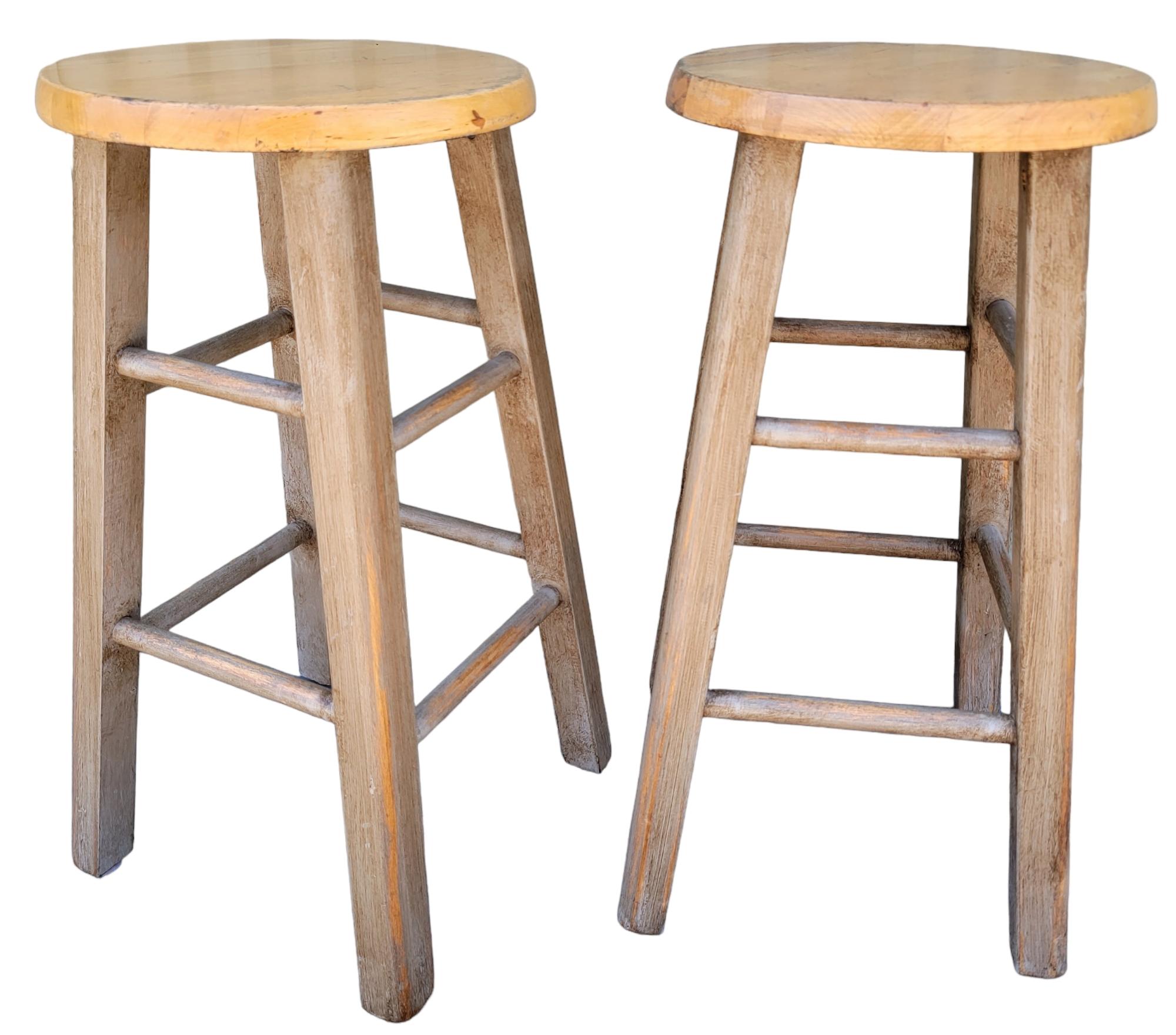 Hand-Painted Painted Taupe Bar Stools -Pair For Sale
