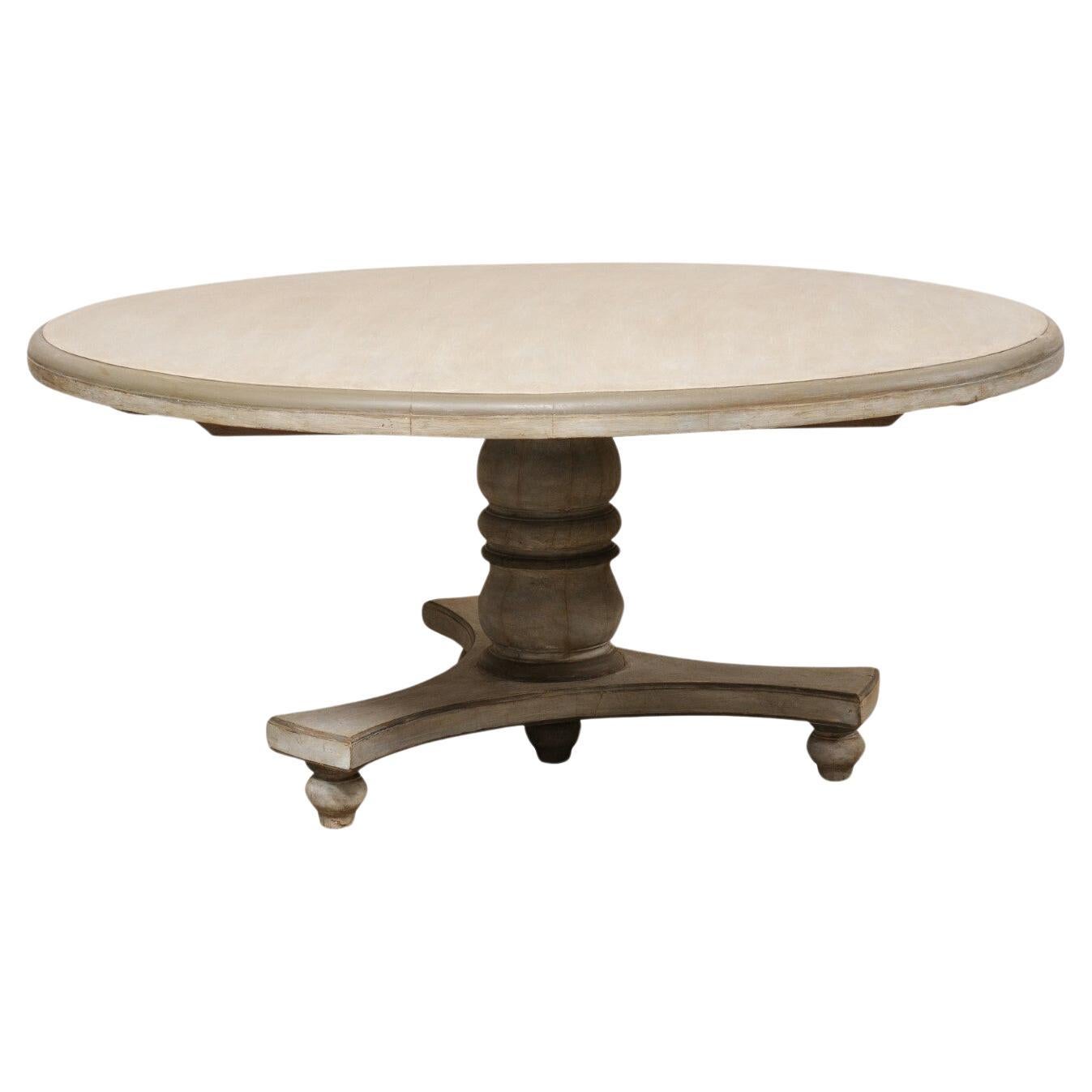 Painted Teak Round-Shaped Pedestal Dining Table, 5.5 Ft Diameter For Sale