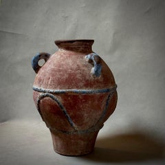 Painted Terracotta Pot with Hues of Red and Blue