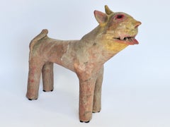 Painted Terracotta Tiger Figure, Rural Shrine Offering, Bengal Late-20th Century