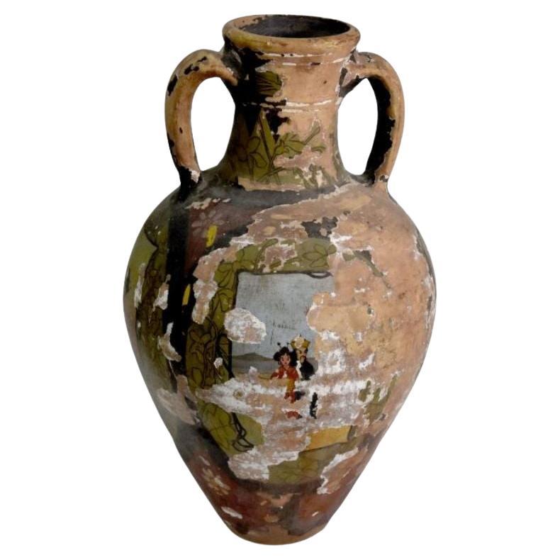 Painted Terracotta Vase, 1900 Period For Sale