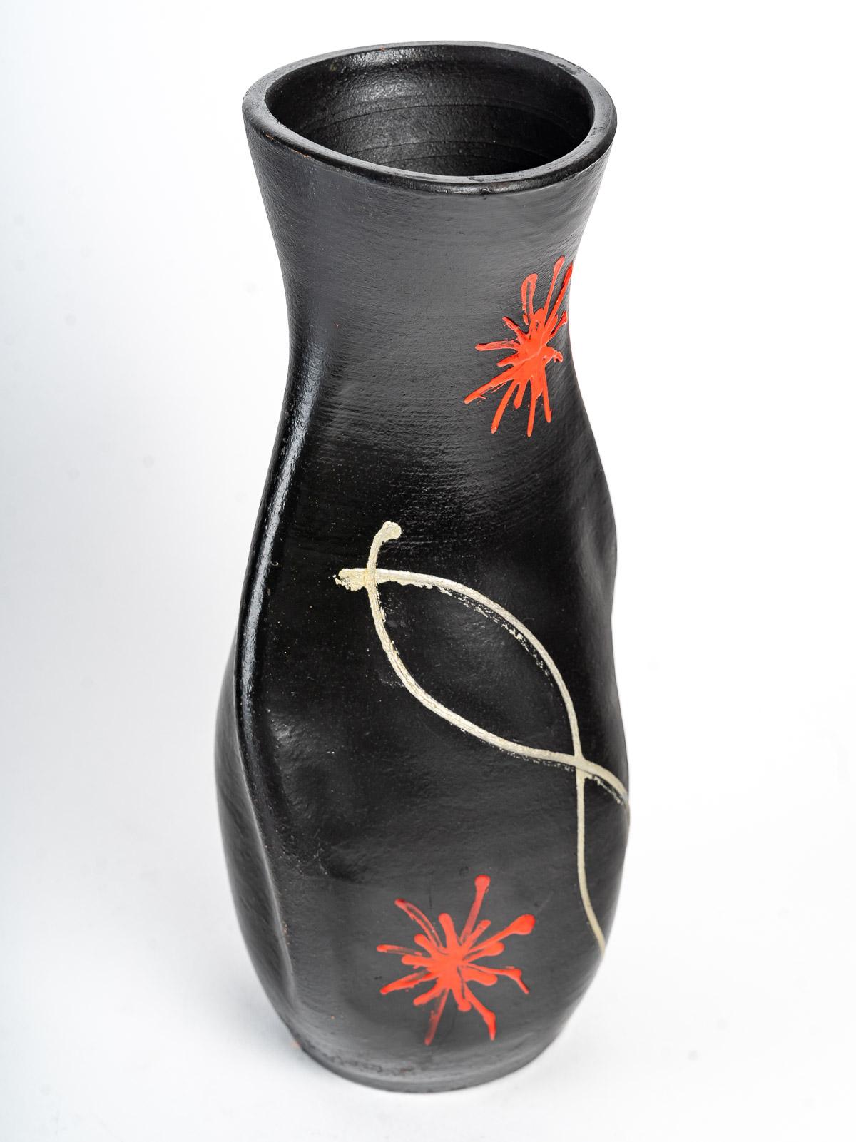 French Painted Terracotta Vase, Design 1950-1960 For Sale