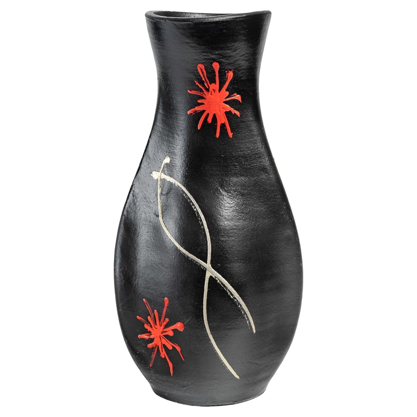 Vase en terre cuite peinte, design 1950-1960