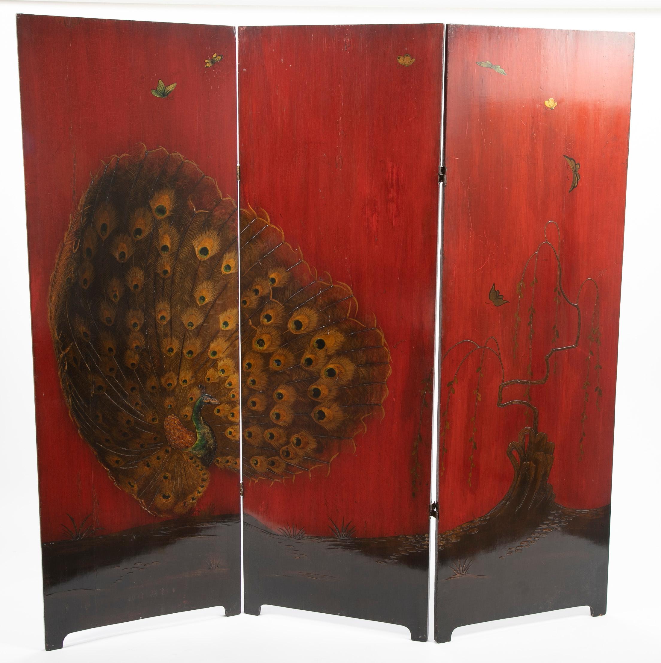 Hand-Painted Painted Three-Panel Screen Attributed to Robert Winthrop Chanler