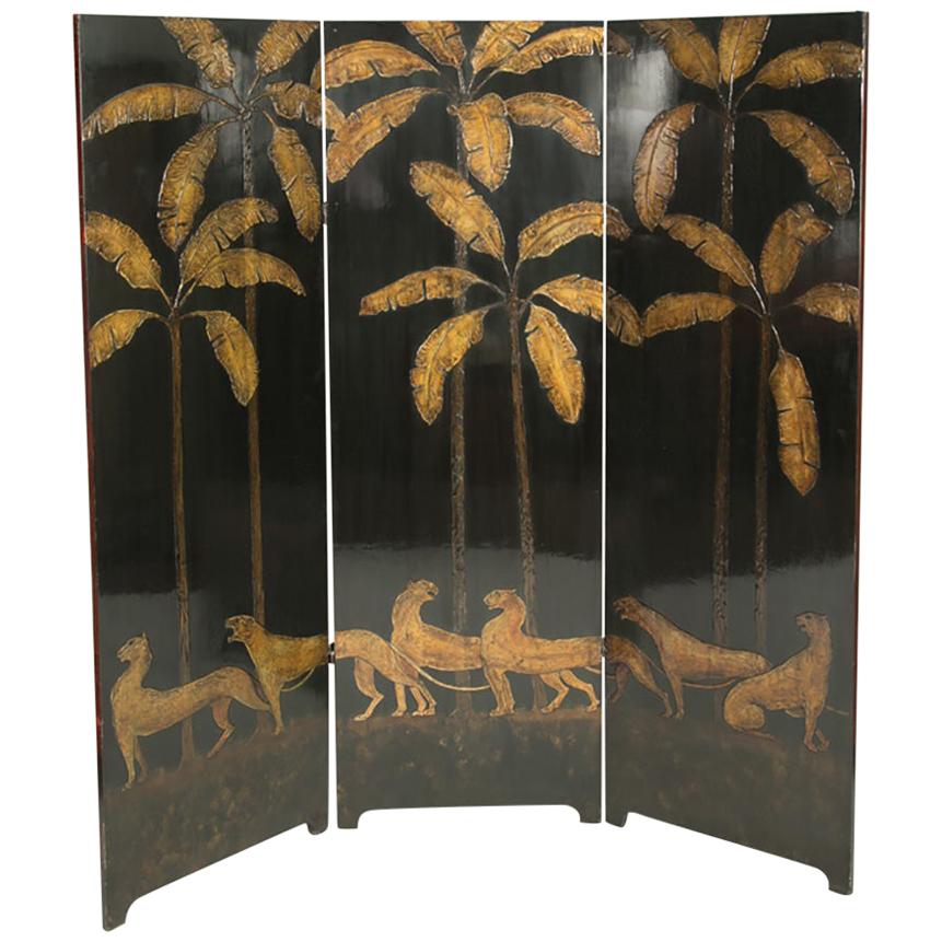 Painted Three-Panel Screen Attributed to Robert Winthrop Chanler