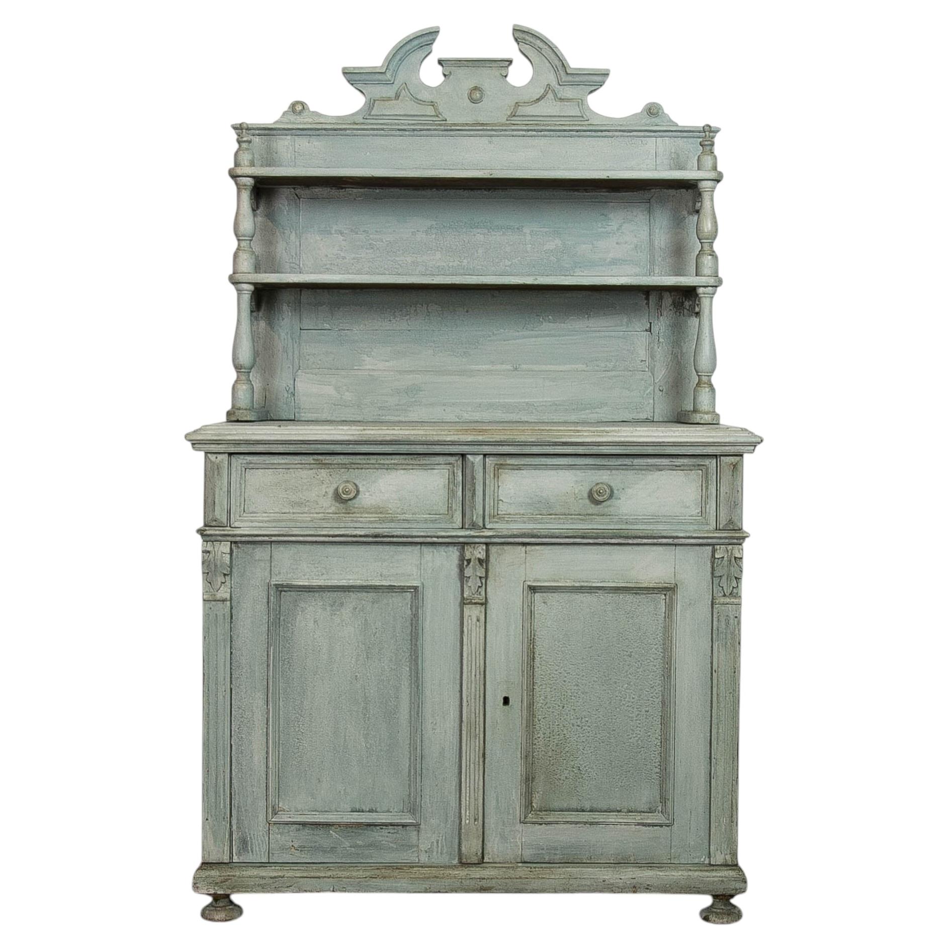 Antique Painted Pine Buffet from Hungary, Tiered Shelves, 1880