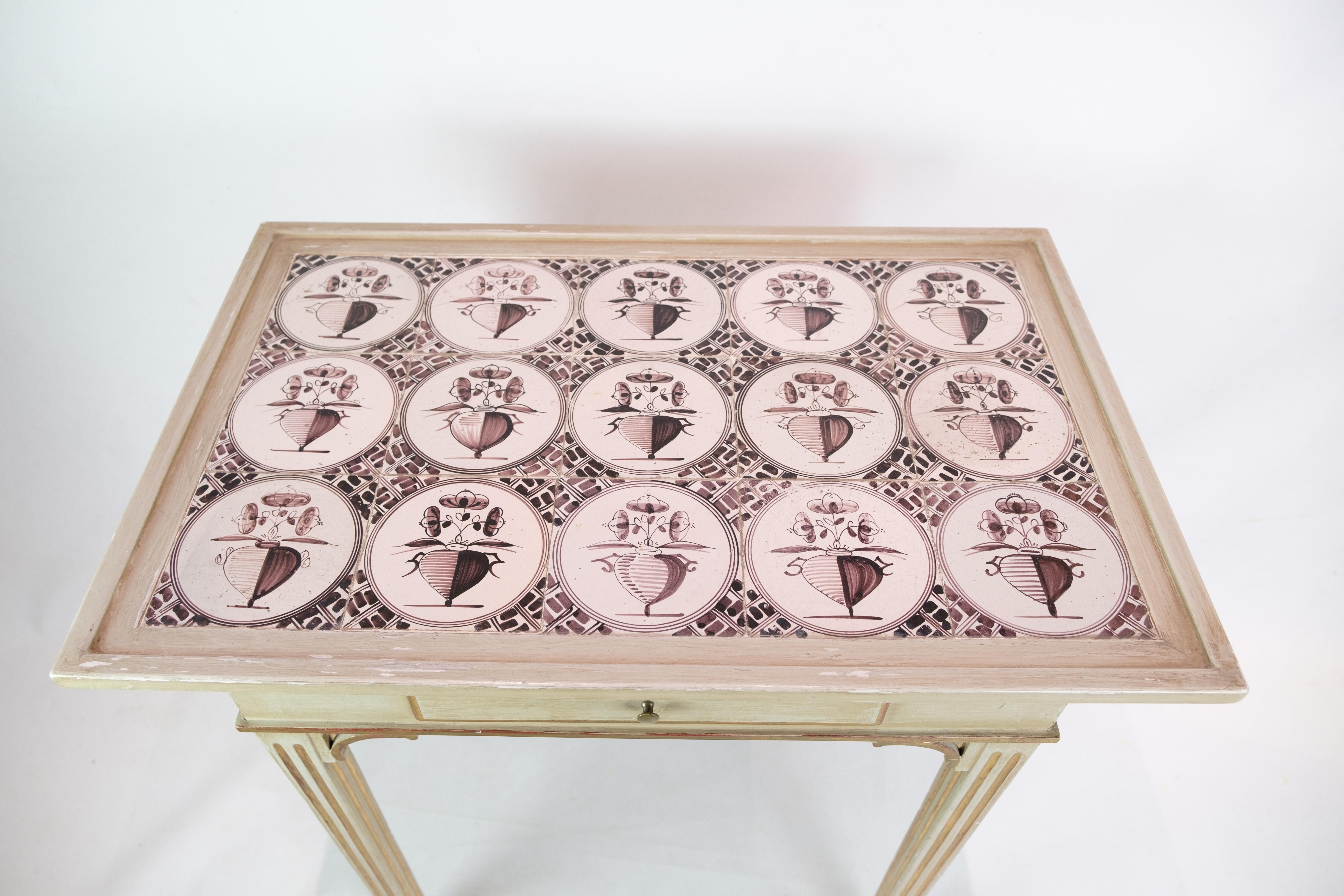 Early 19th Century Painted Tile Table Gustavian Louis XVI Style From 1800s For Sale