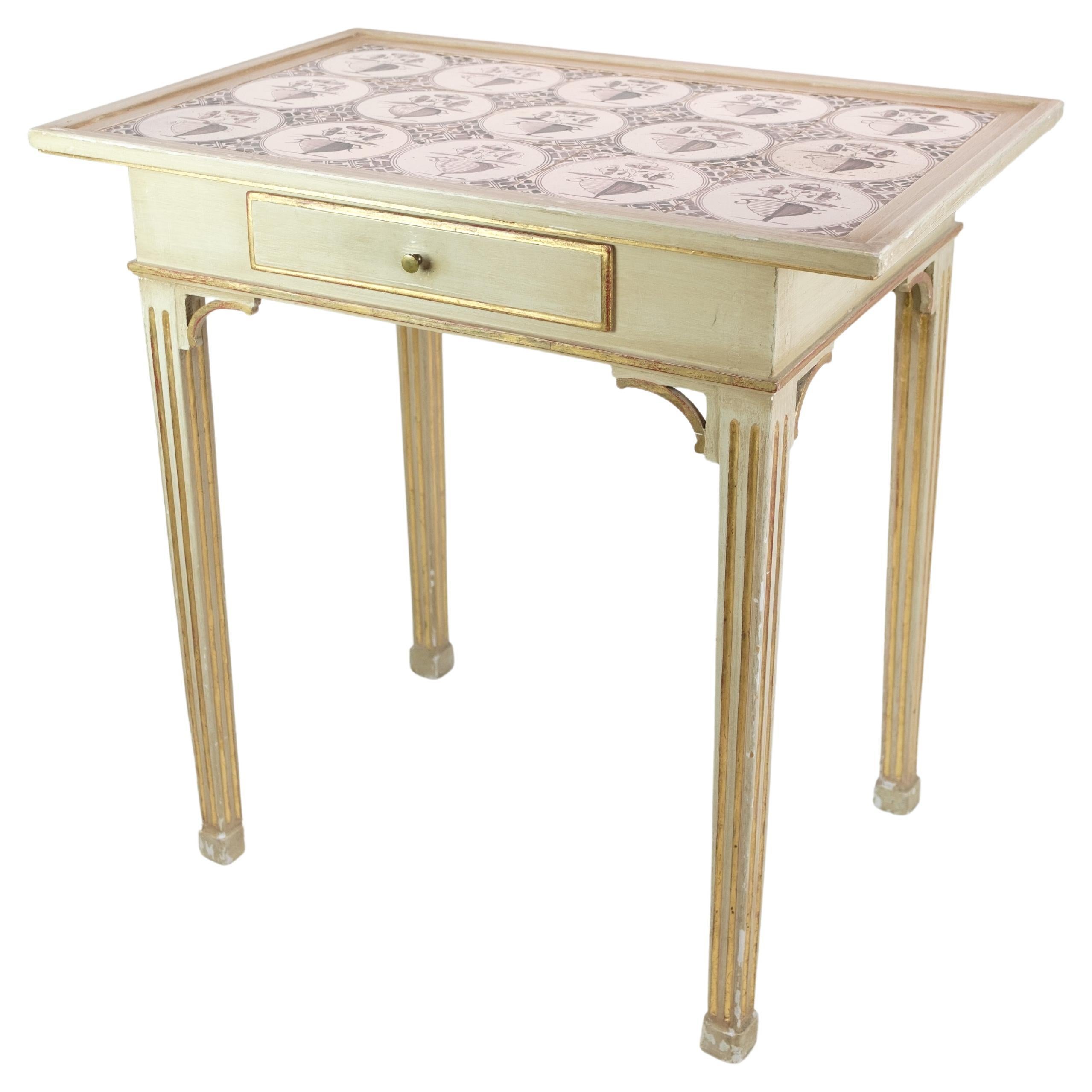 Table en carreaux peints de style Louis XVI des années 1800 en vente