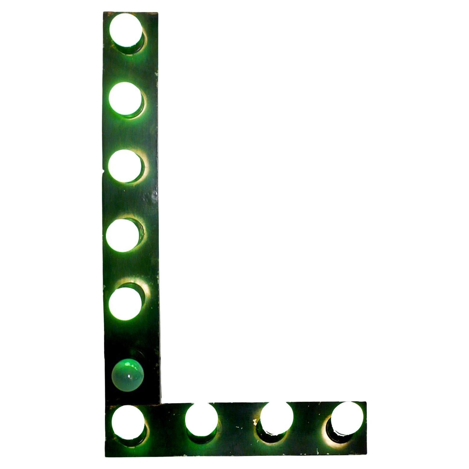 Painted tin letter L with bulbs, United States of America 1930.
