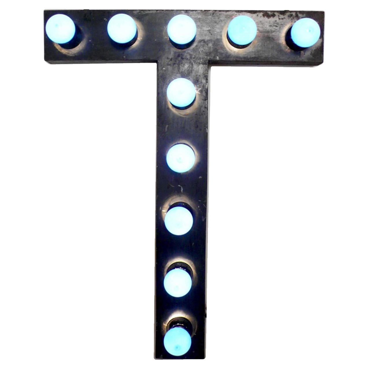 Painted tin letter T with bulbs, United States of America 1930.