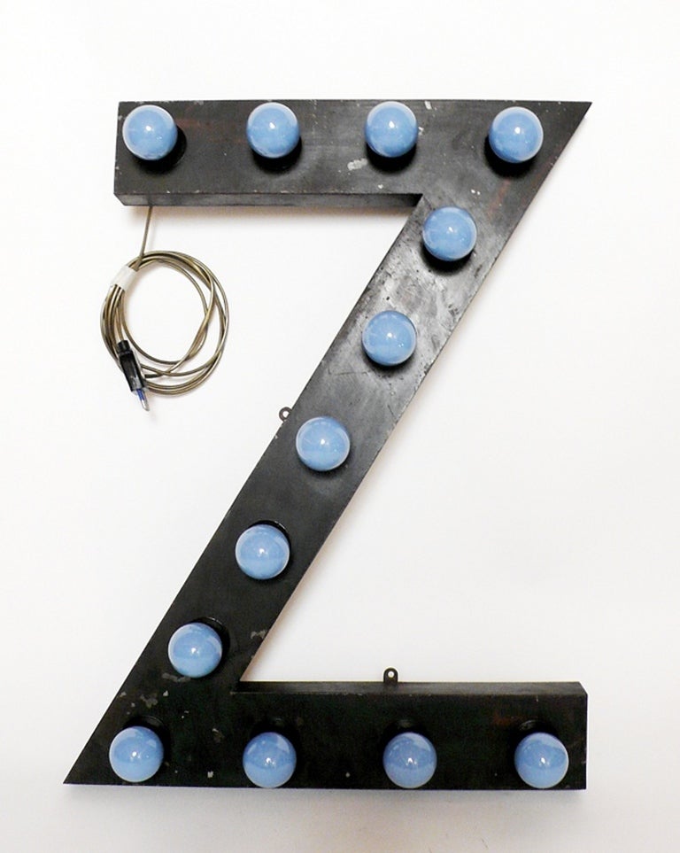American Painted Tin Letters Rewired with Bulbs Used for a Theater Sign, USA, 1930 For Sale