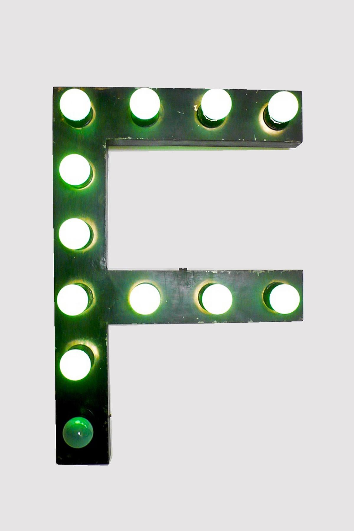 Painted Tin Letters Rewired with Bulbs Used for a Theater Sign, USA, 1930 For Sale 2