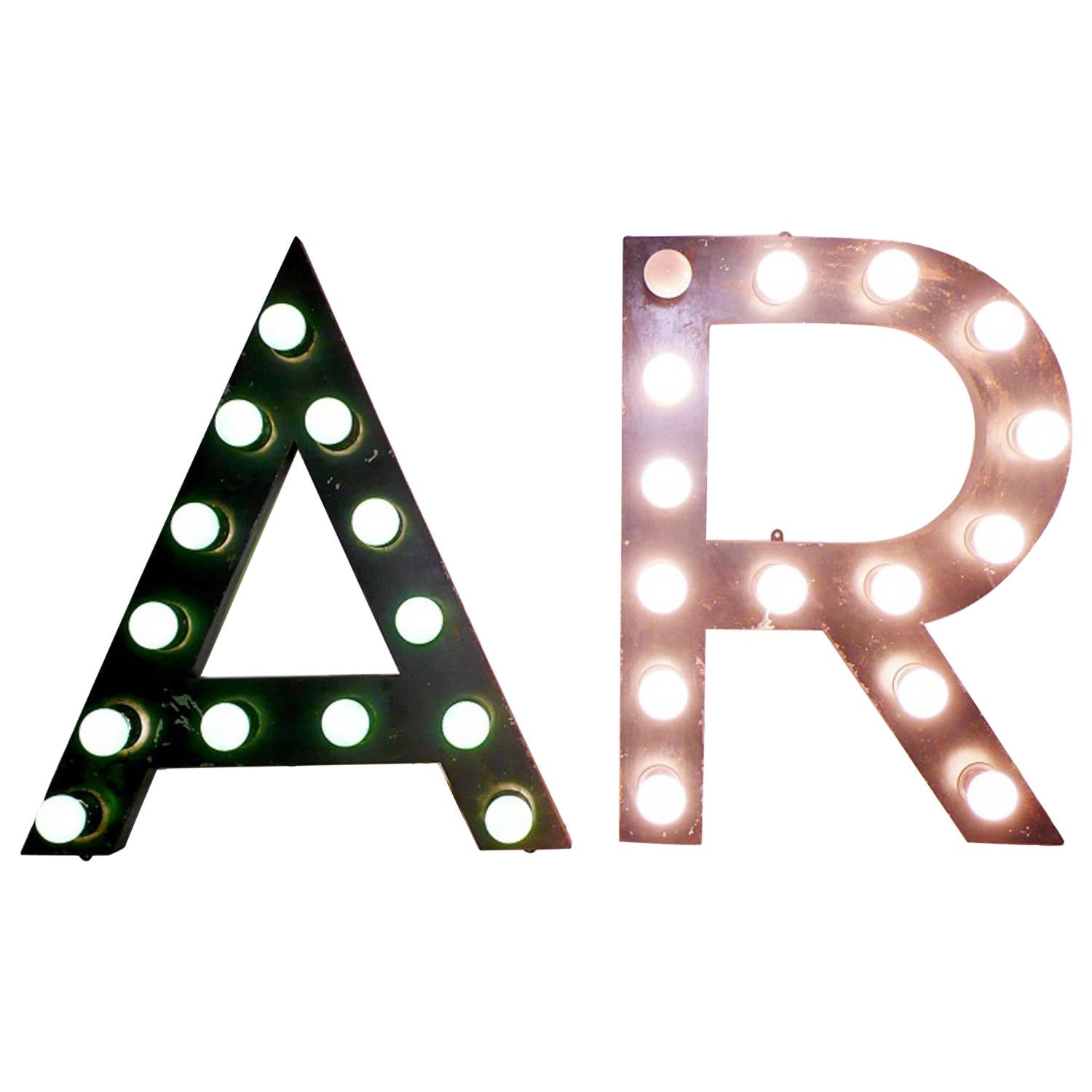 Painted Tin Letters Rewired with Bulbs Used for a Theater Sign, USA, 1930 For Sale