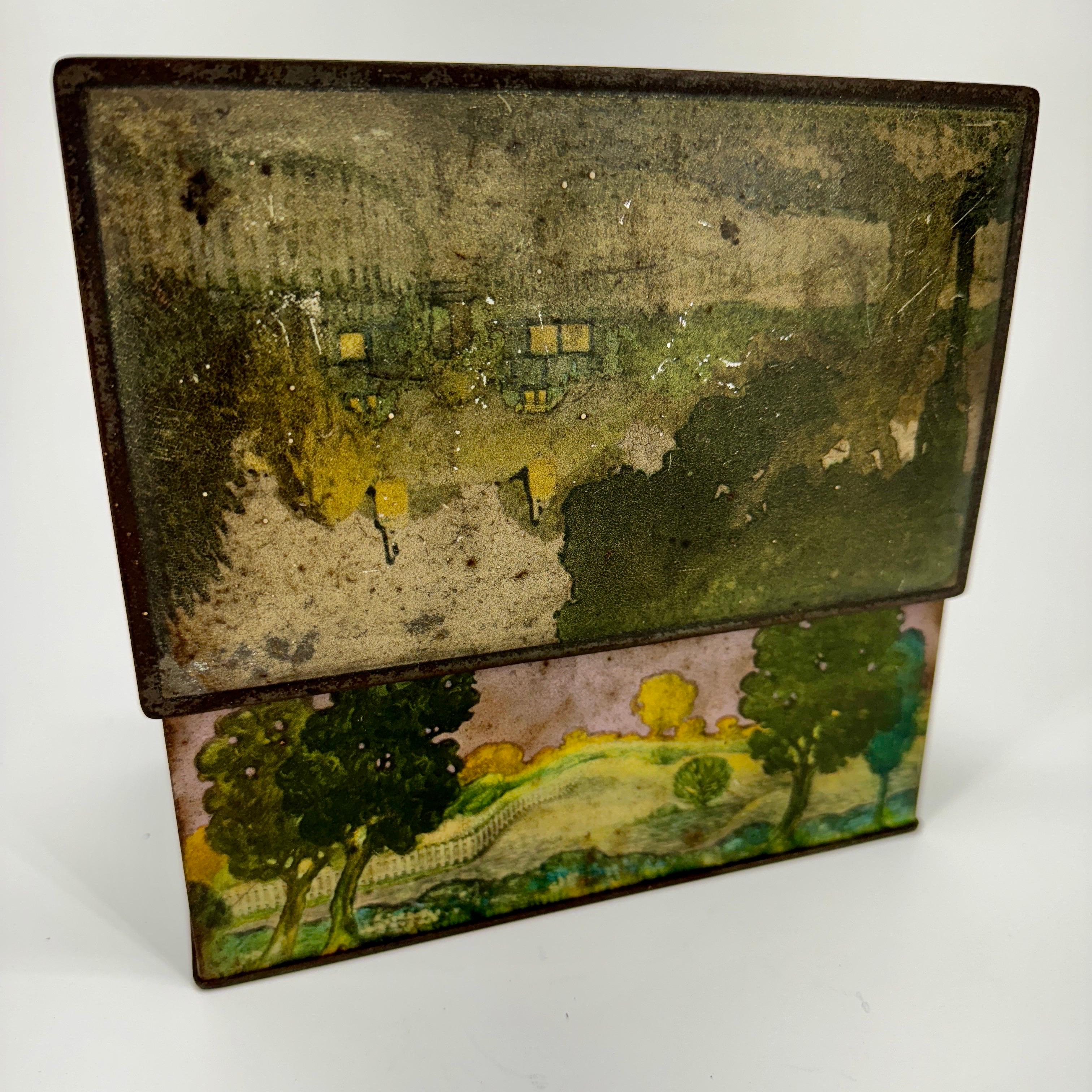 Metal Painted Tin Rectangular Box with Landscape from Canco