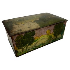 Painted Tin Rectangular Box with Landscape from Canco
