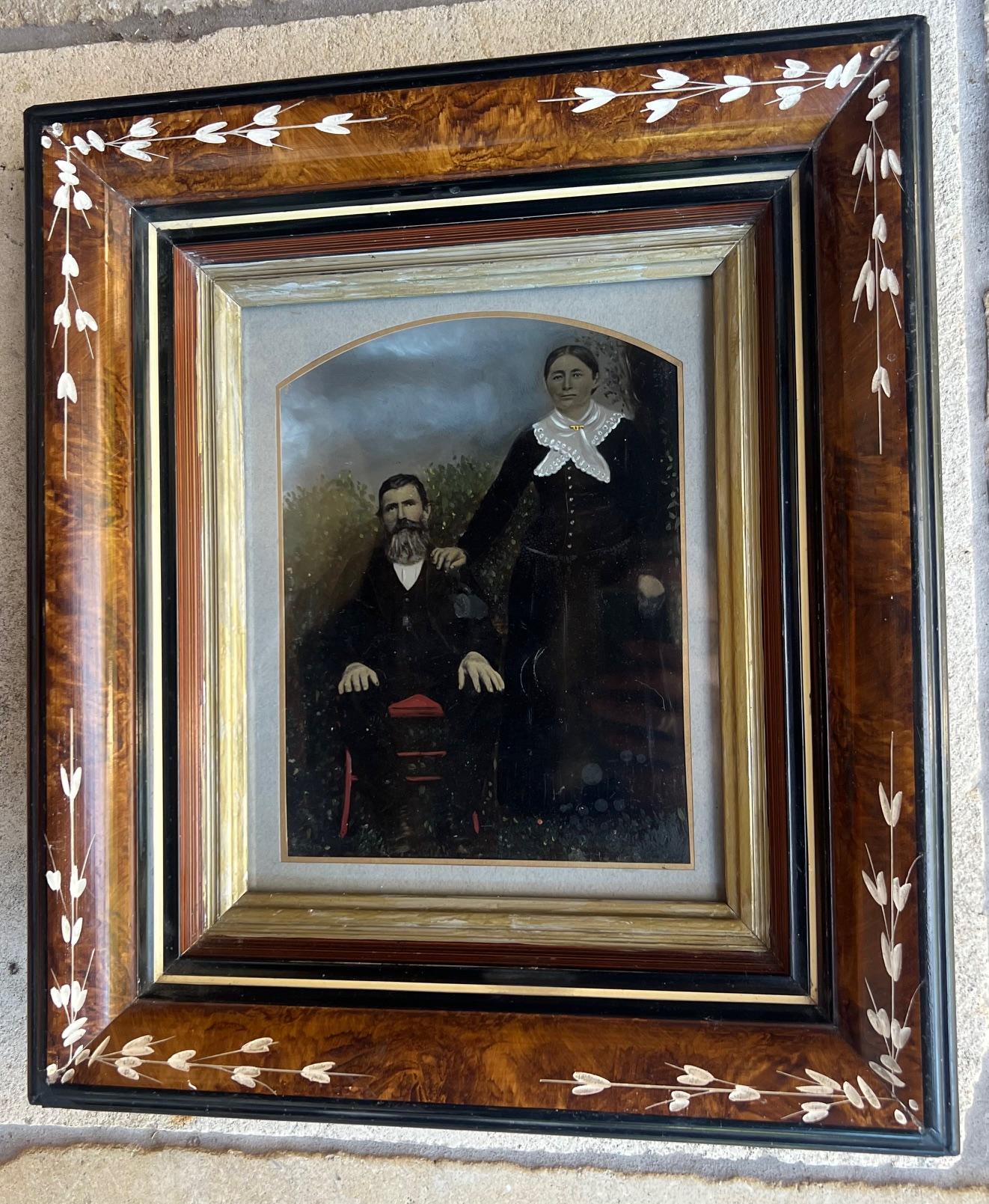 Painted Tintype Couple in Victorian Eastlake Frame 4