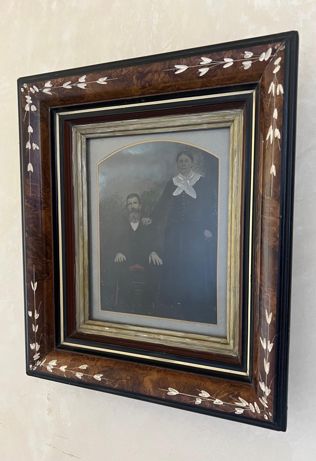 Painted Tintype Couple in Victorian Eastlake Frame 6