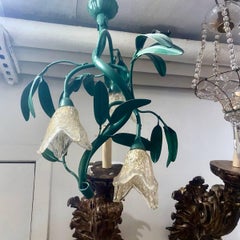 Painted Tole and Glass Light Fixture