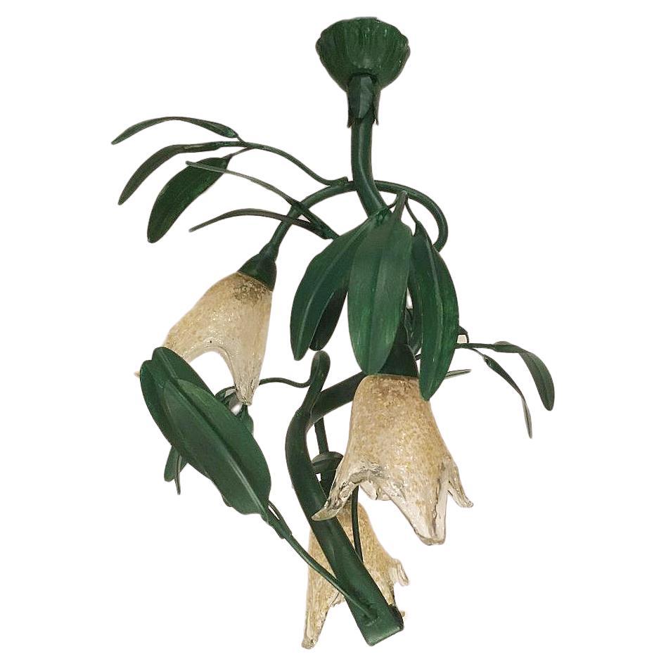 Painted Tole and Glass Light Fixture