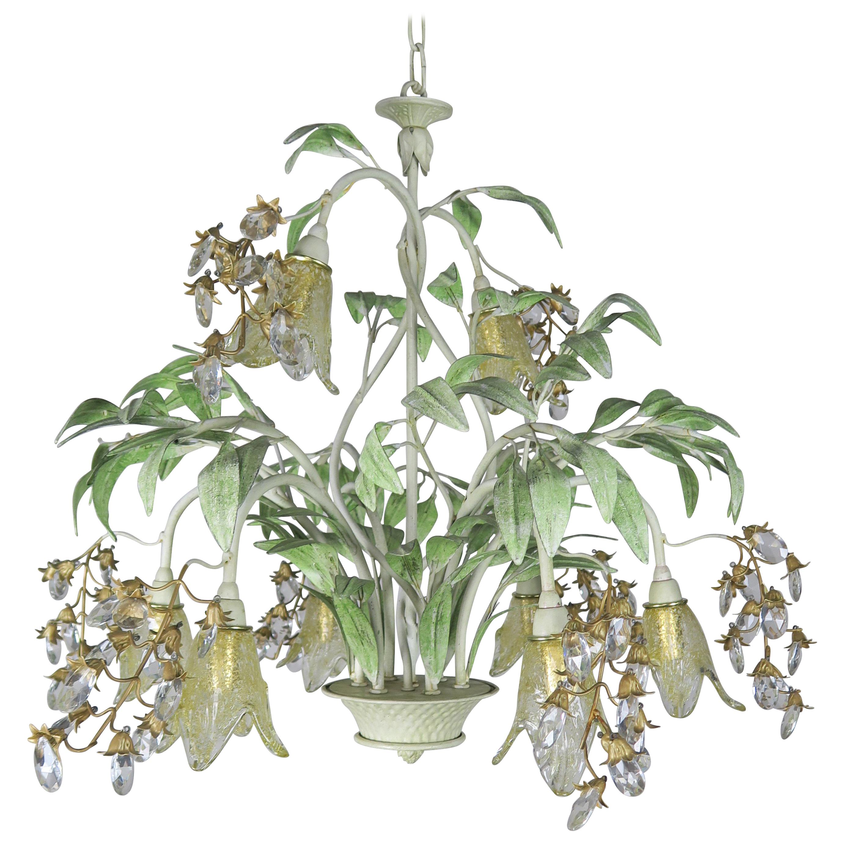 Painted Tole and Murano Glass Chandelier, circa 1930s