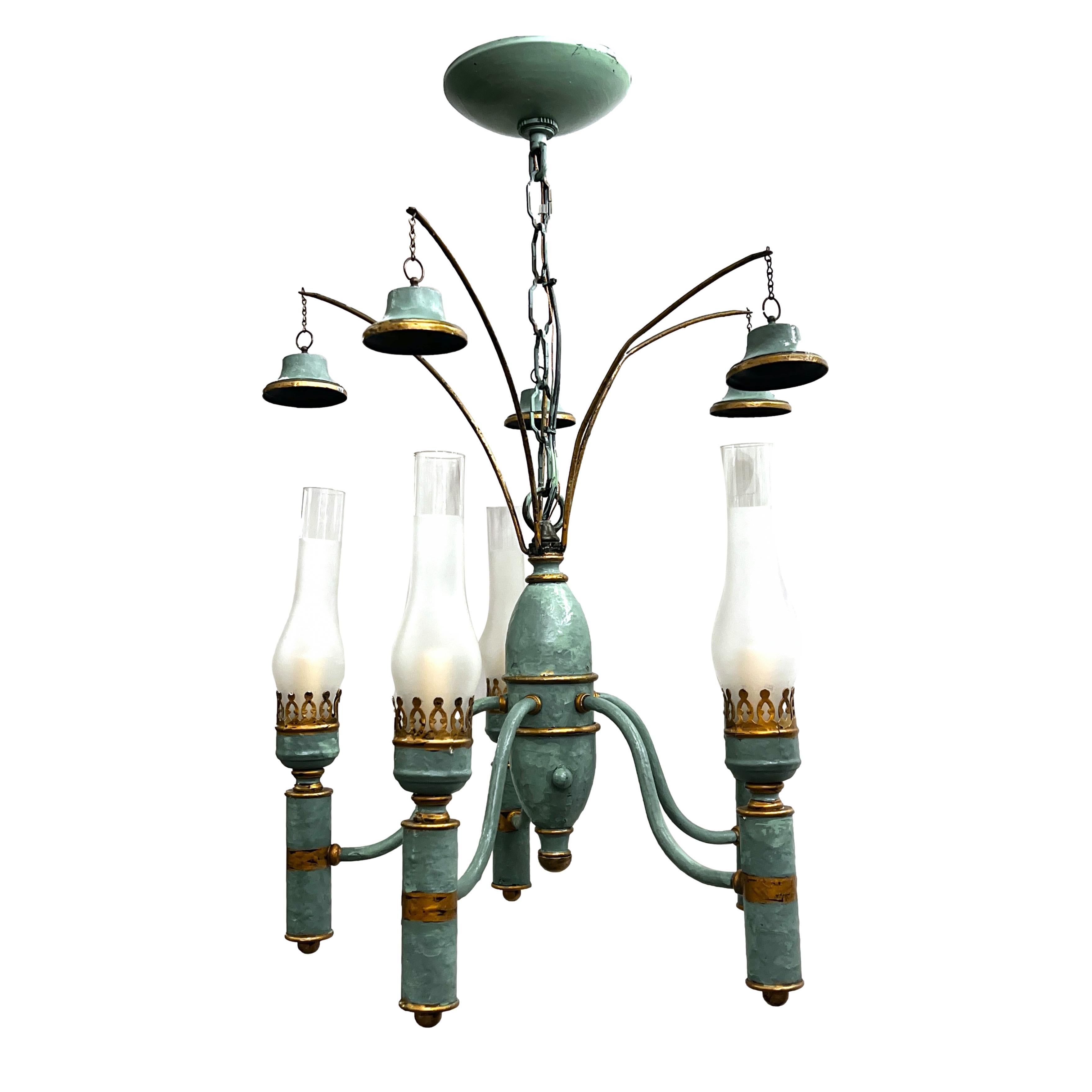 Gilt Painted Tole Chandelier For Sale