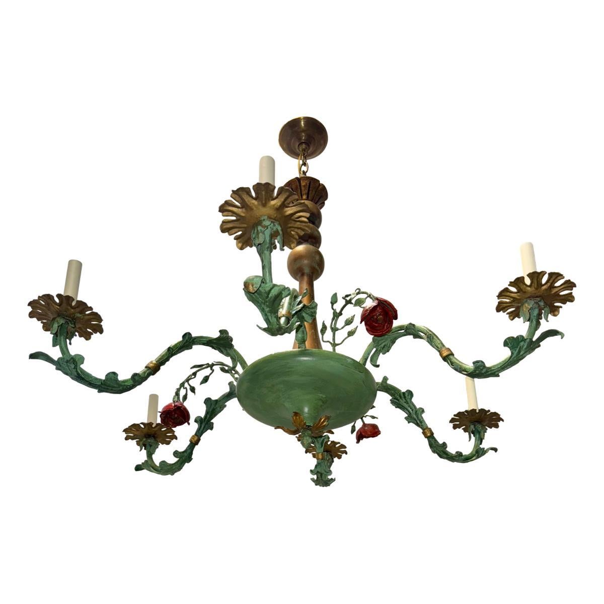 A circa 1920's Italian six-light chandelier with foliage motif.

Measurements:
Diameter: 44
