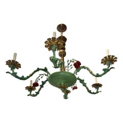 Painted Tole Chandelier with Flowers