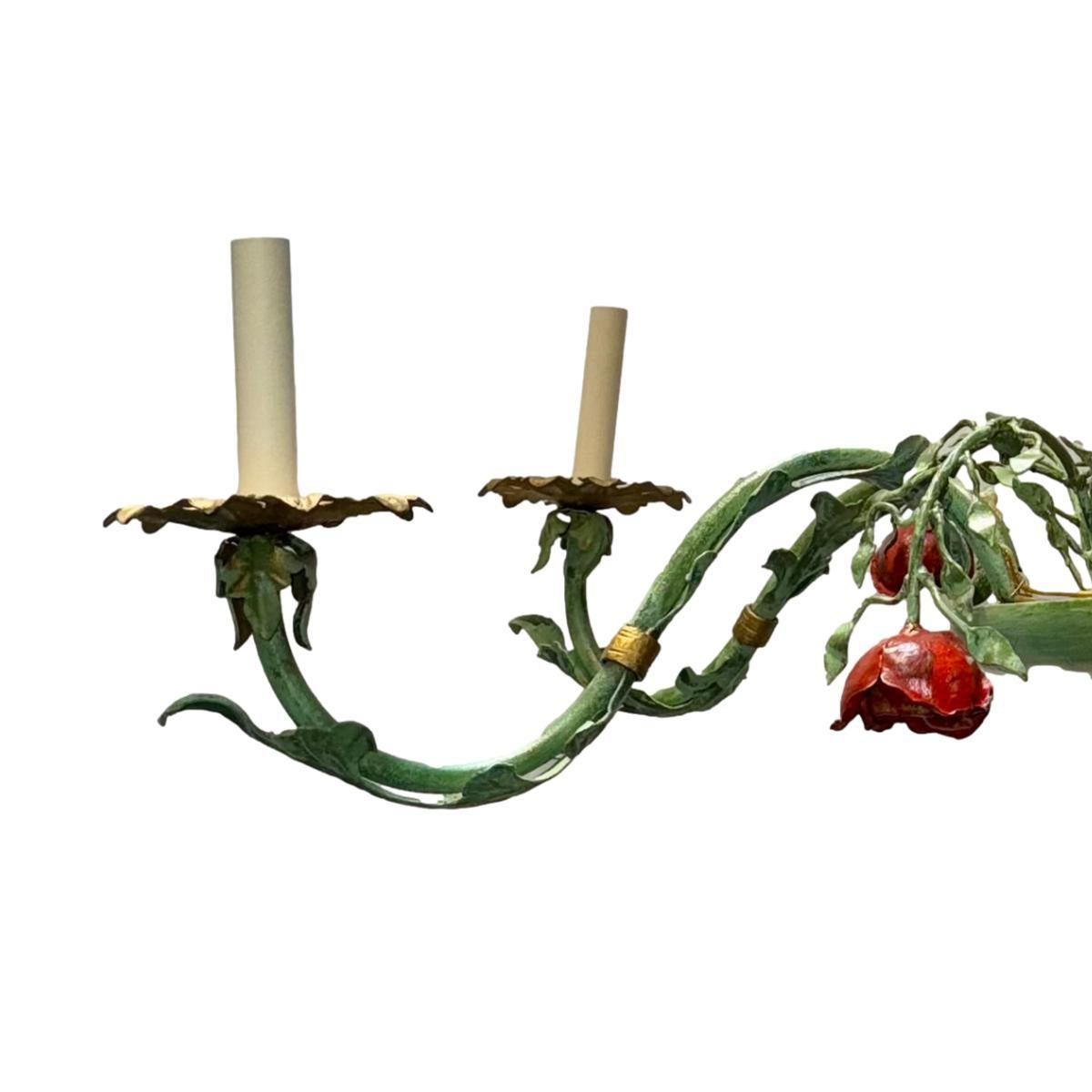 Painted Tole Chandelier with Flowers For Sale 1