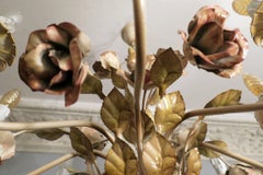 Painted Tole Chandelier with Roses Eight Lights, Mid Century