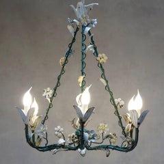 Painted Tole Flower Chandelier, France, circa 1940s