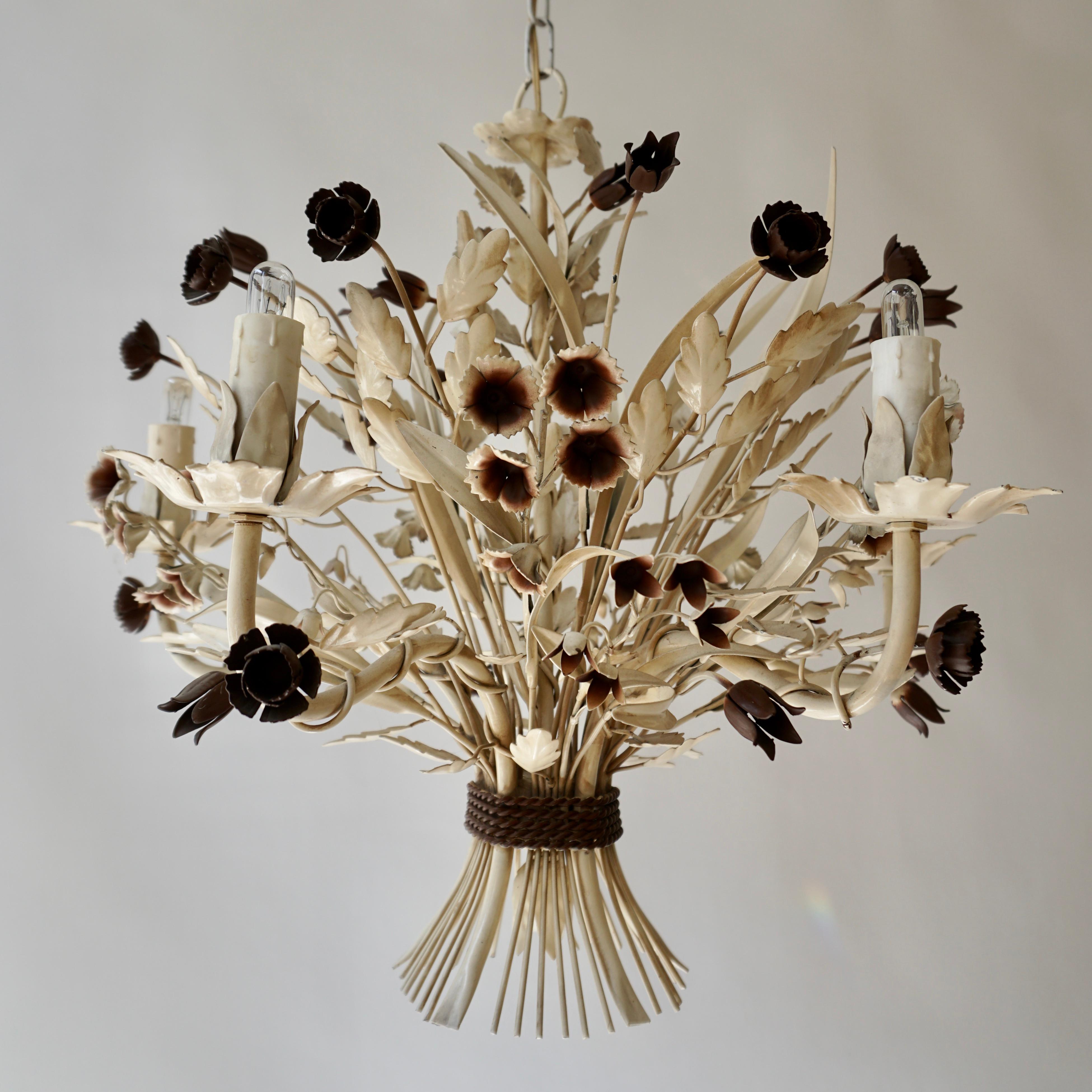 Painted Tole Flower Chandelier, Italy, circa 1950s For Sale 3