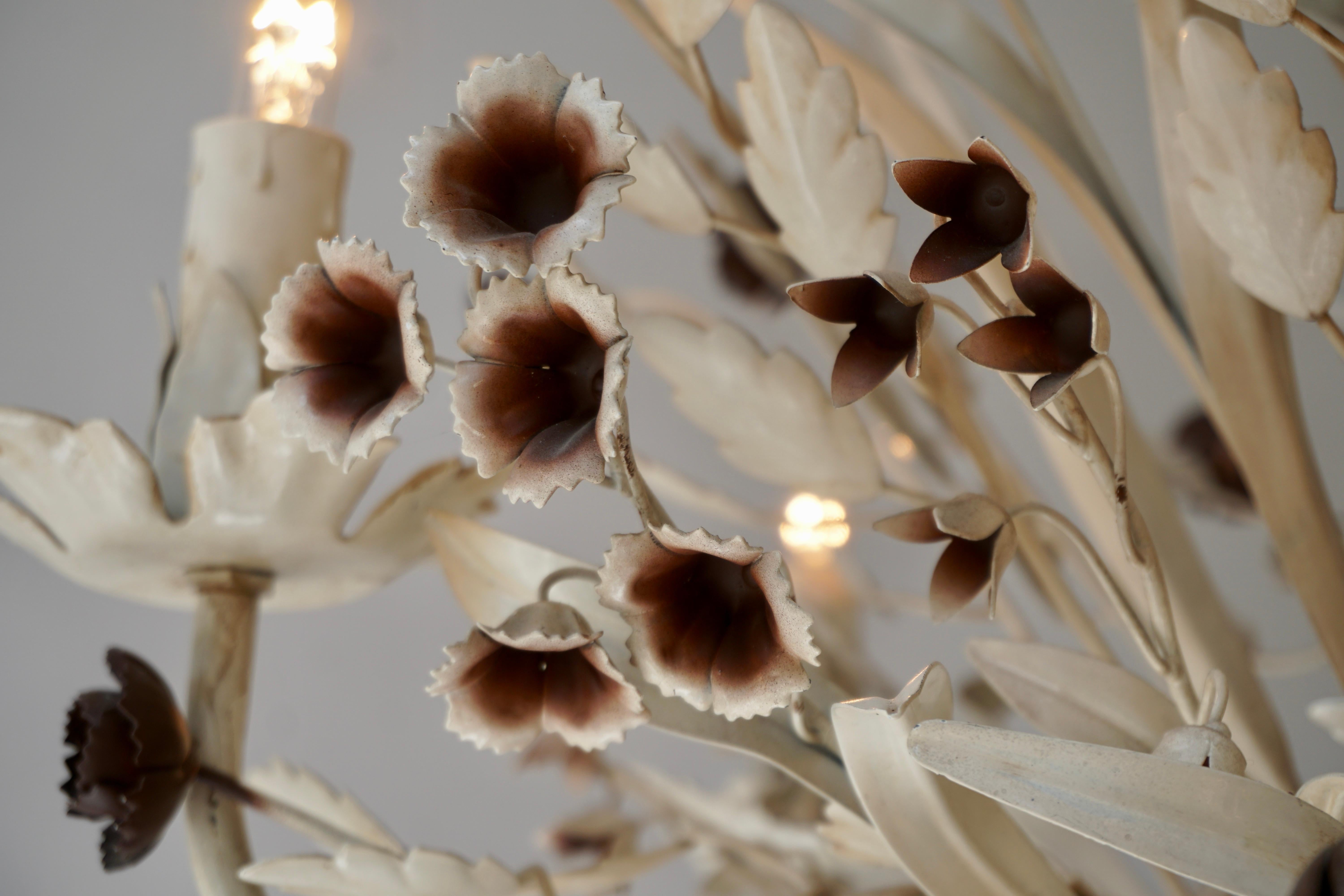 20th Century Painted Tole Flower Chandelier, Italy, circa 1950s For Sale