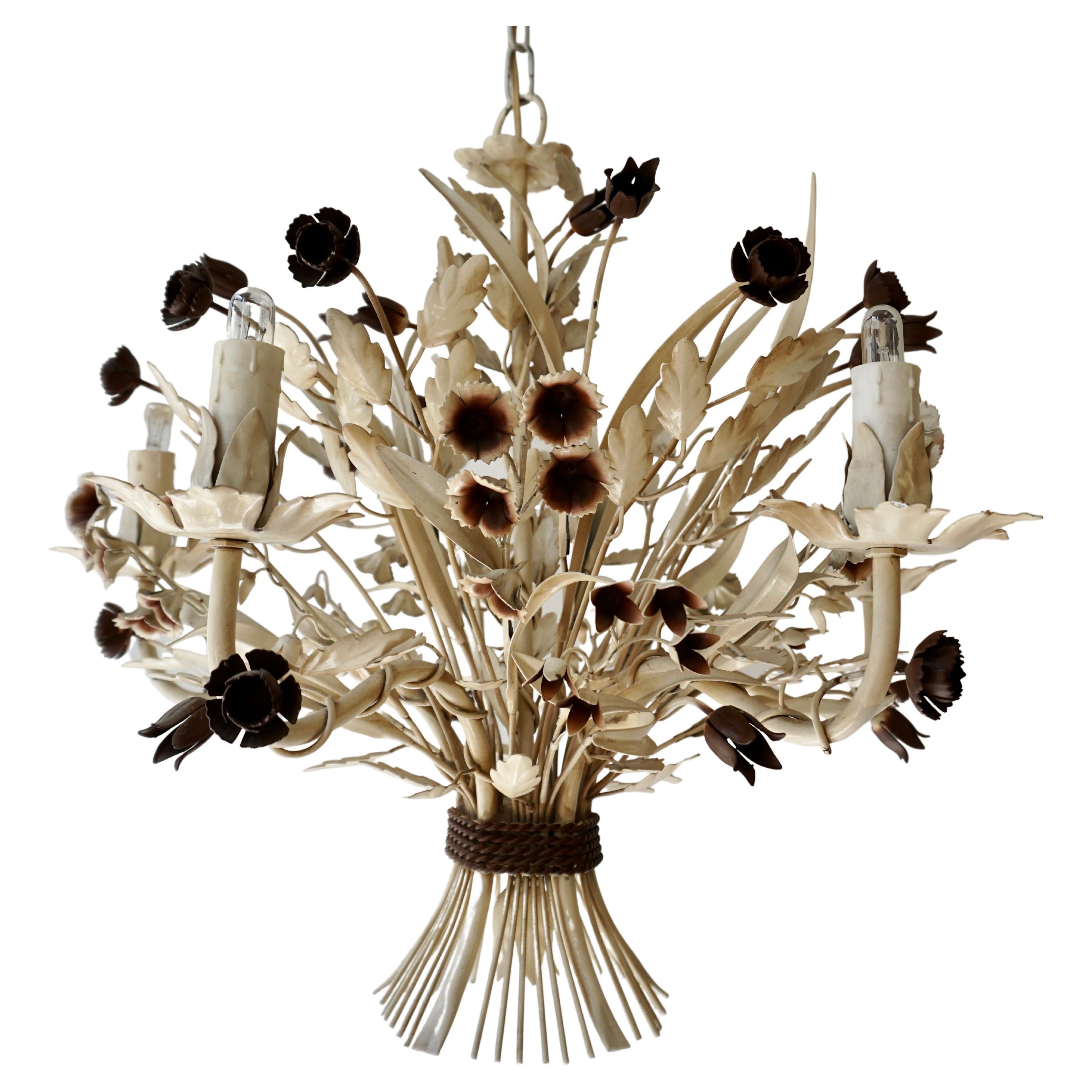 Painted Tole Flower Chandelier, Italy, circa 1950s