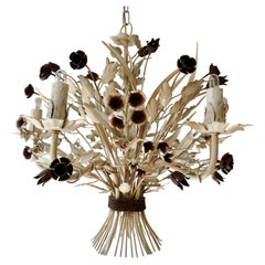 Retro Painted Tole Flower Chandelier, Italy, circa 1950s