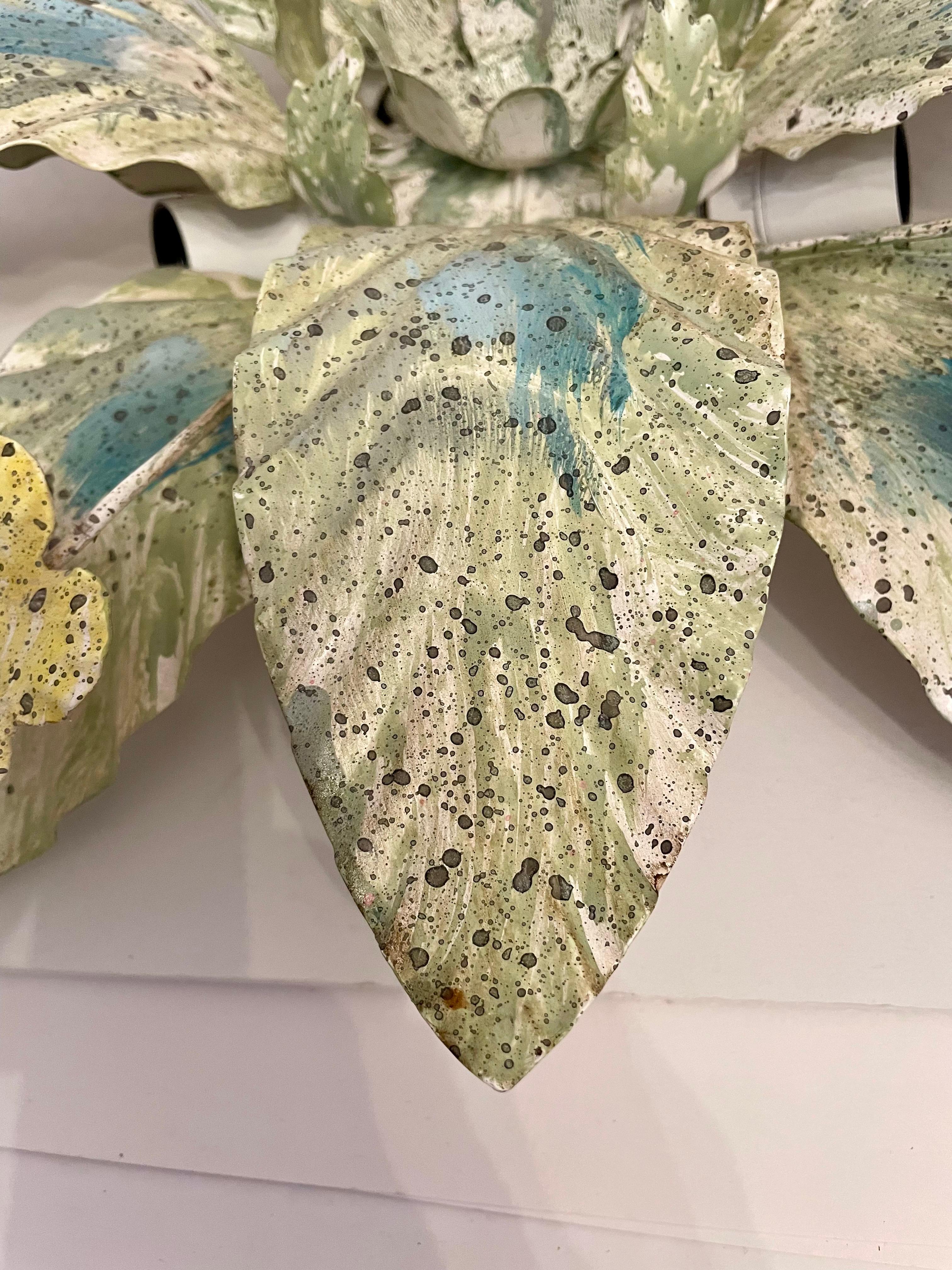 Painted Tole Flush Mount Floral Chandelier 4