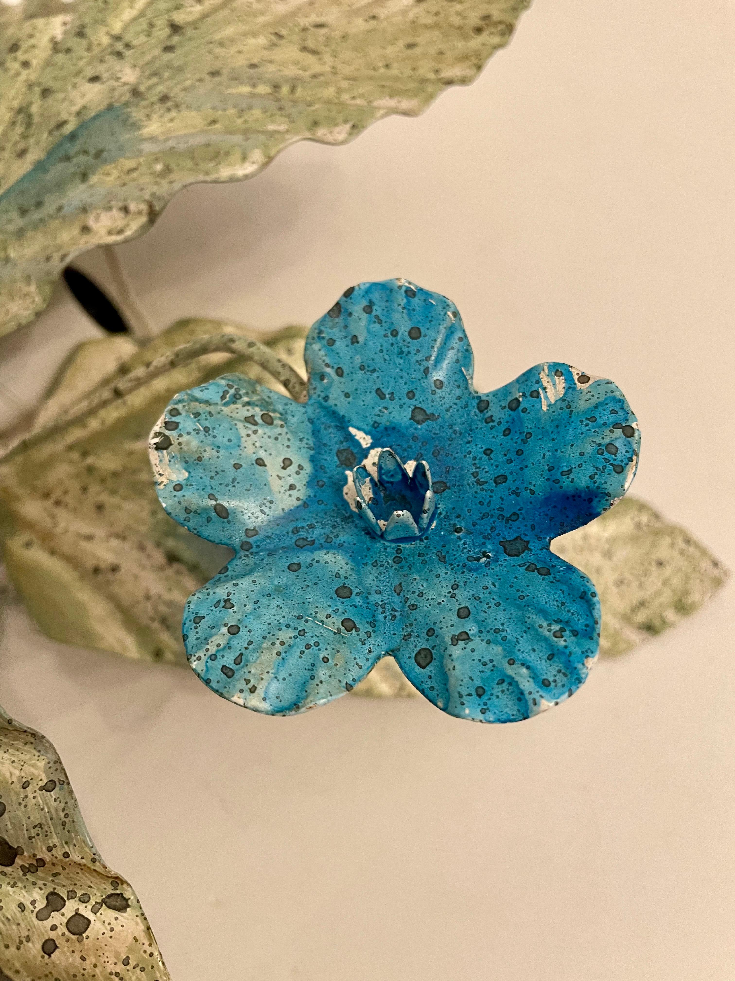 Italian Painted Tole Flush Mount Floral Chandelier