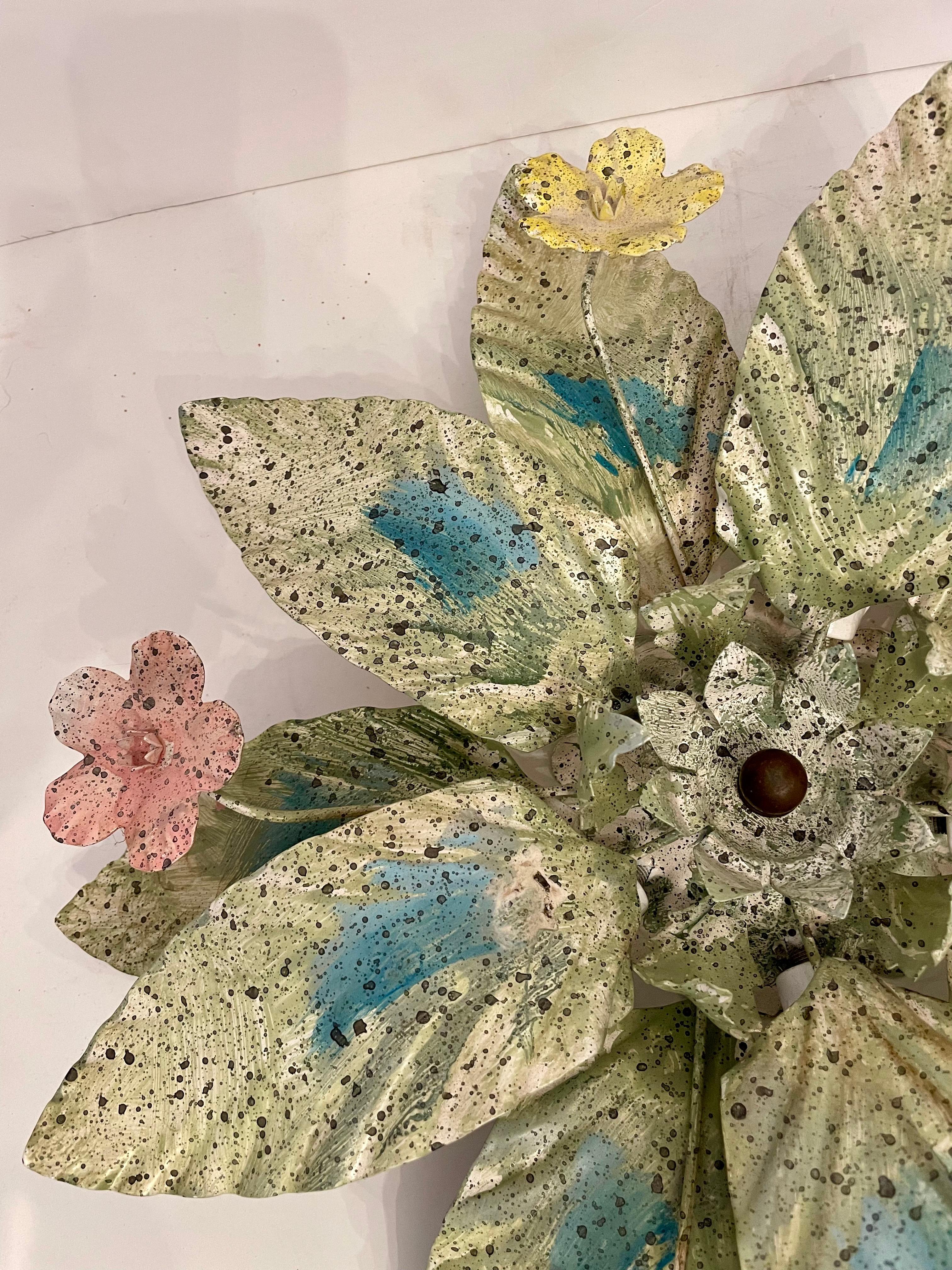 Painted Tole Flush Mount Floral Chandelier 2