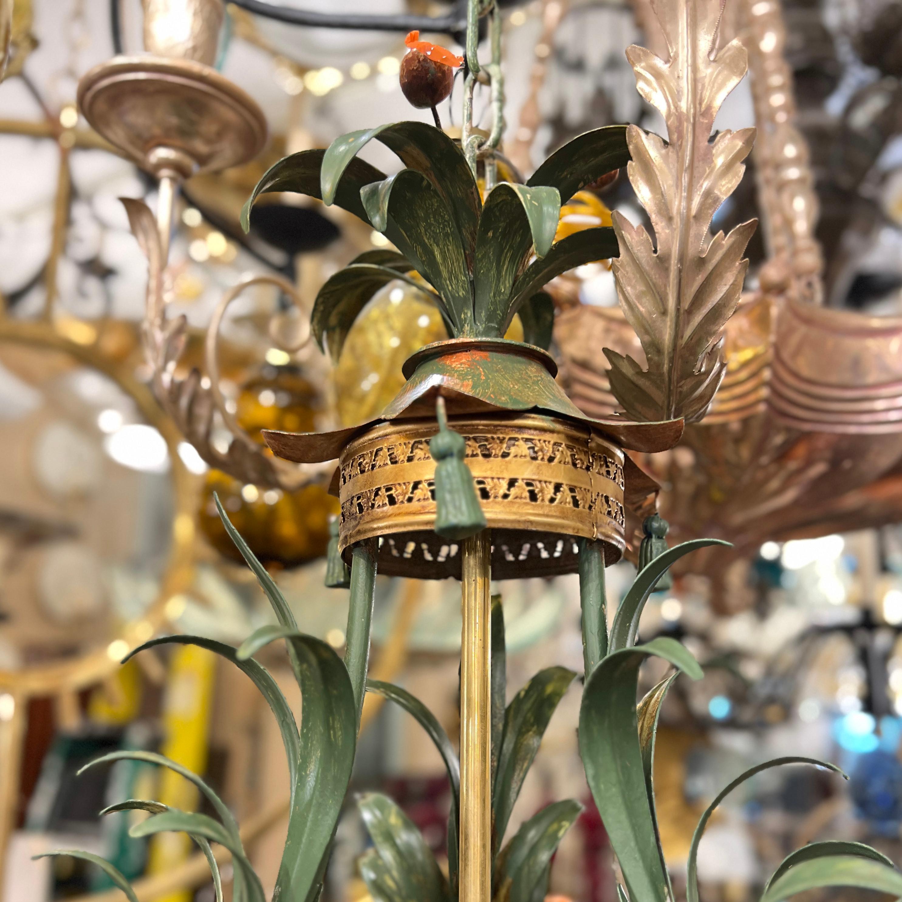 Painted Tole Lantern with Foliage In Good Condition In New York, NY