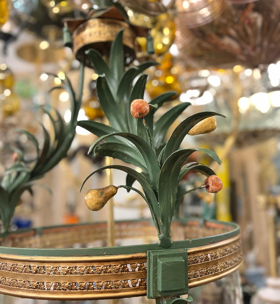 Mid-20th Century Painted Tole Lantern with Foliage