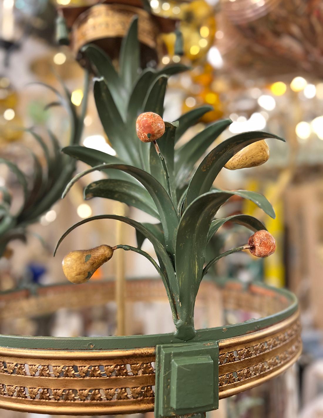 Metal Painted Tole Lantern with Foliage