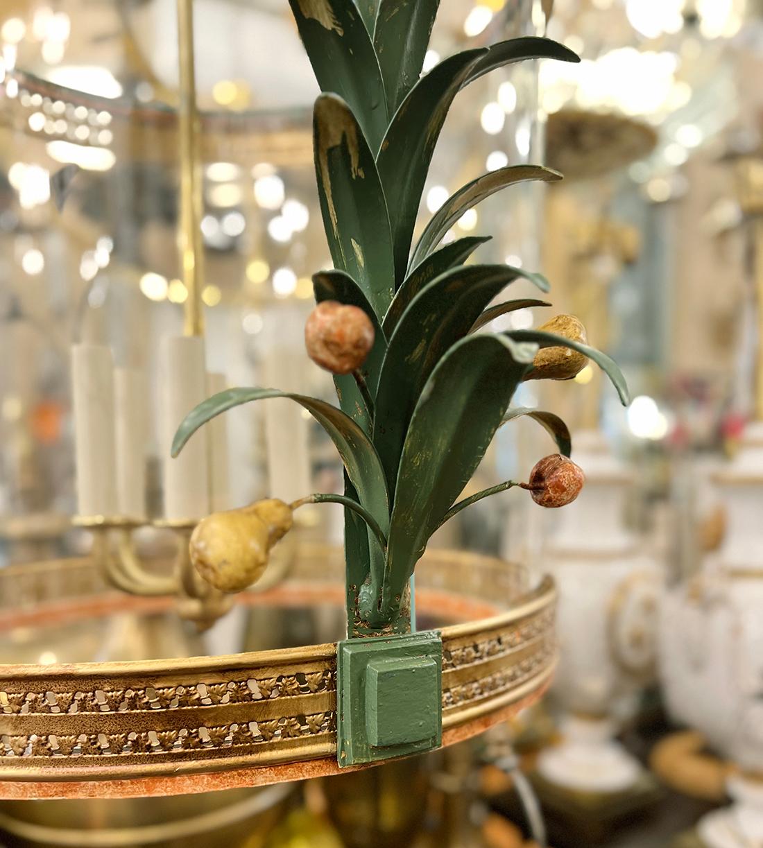 Painted Tole Lantern with Foliage 1