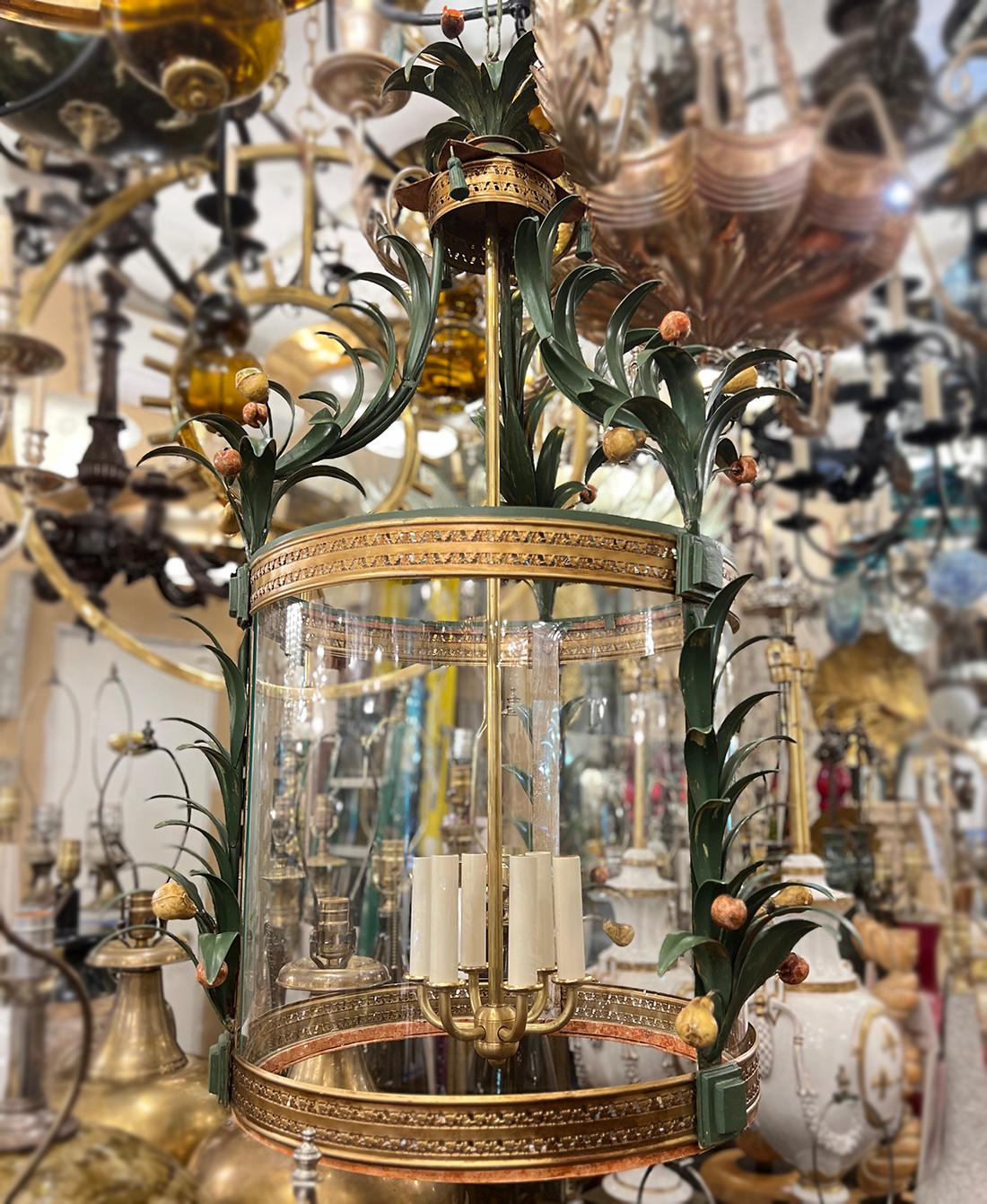 Painted Tole Lantern with Foliage 2