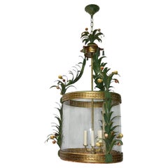Painted Tole Lantern with Foliage