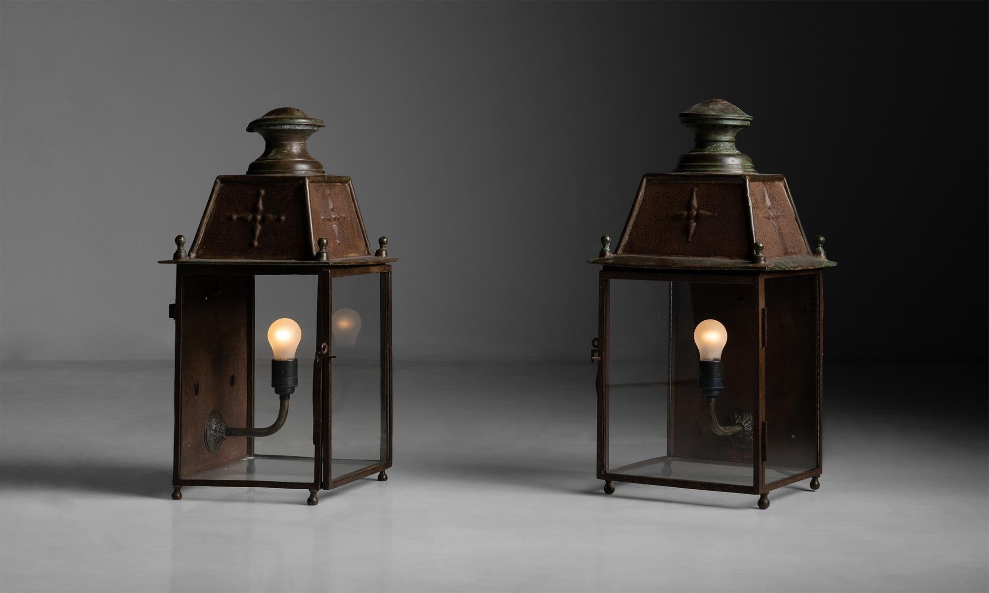 French Painted Tole Lanterns, France Circa 1920