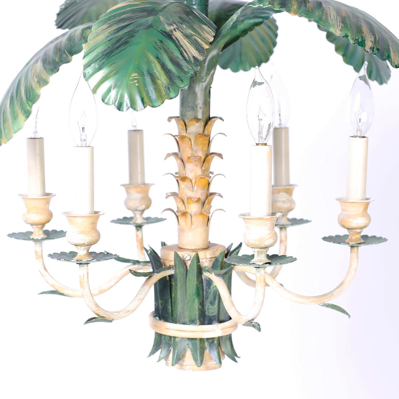 20th Century Painted Tole Palm Tree Chandelier
