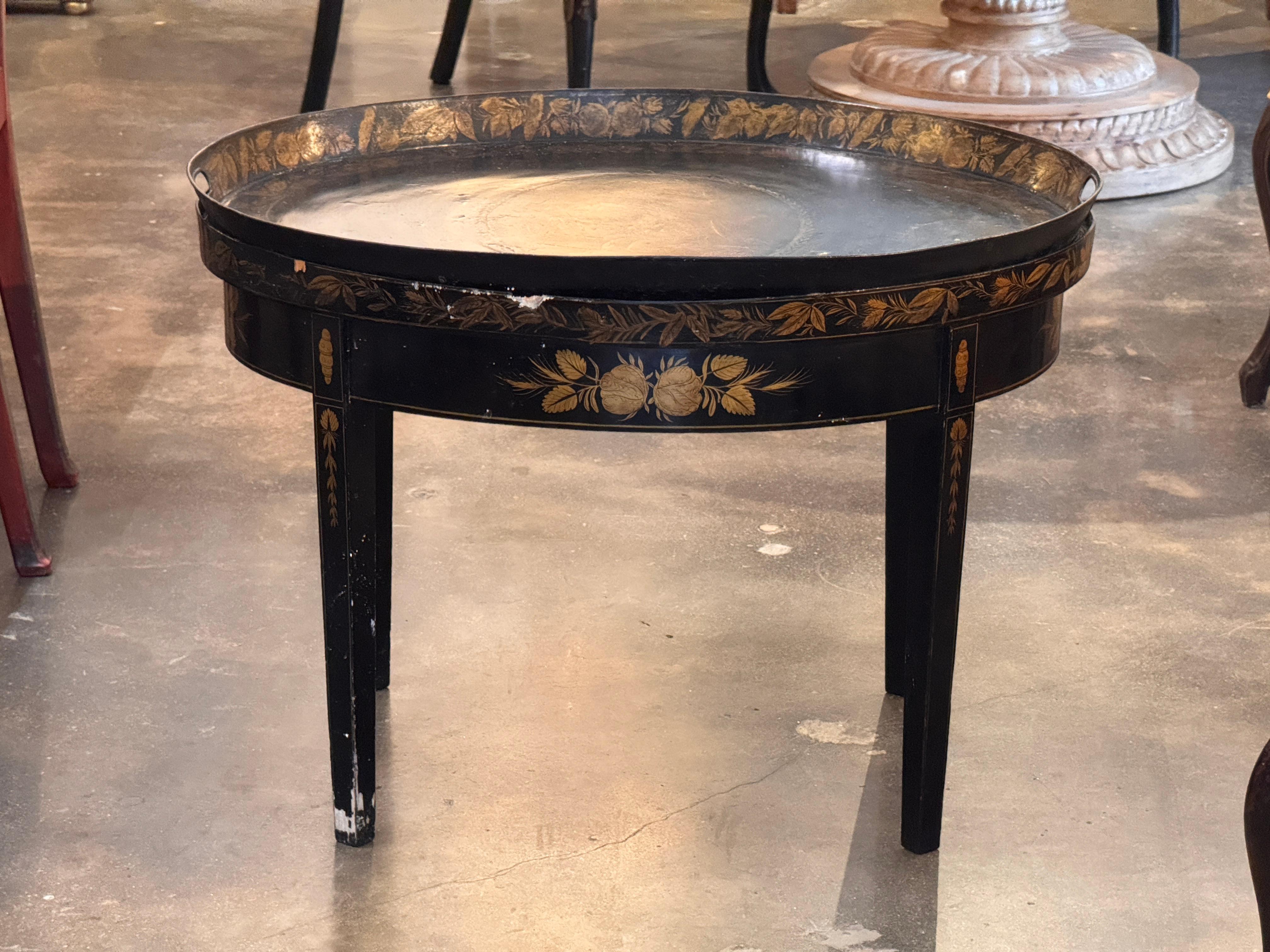 English Painted Tole Tray on Stand For Sale