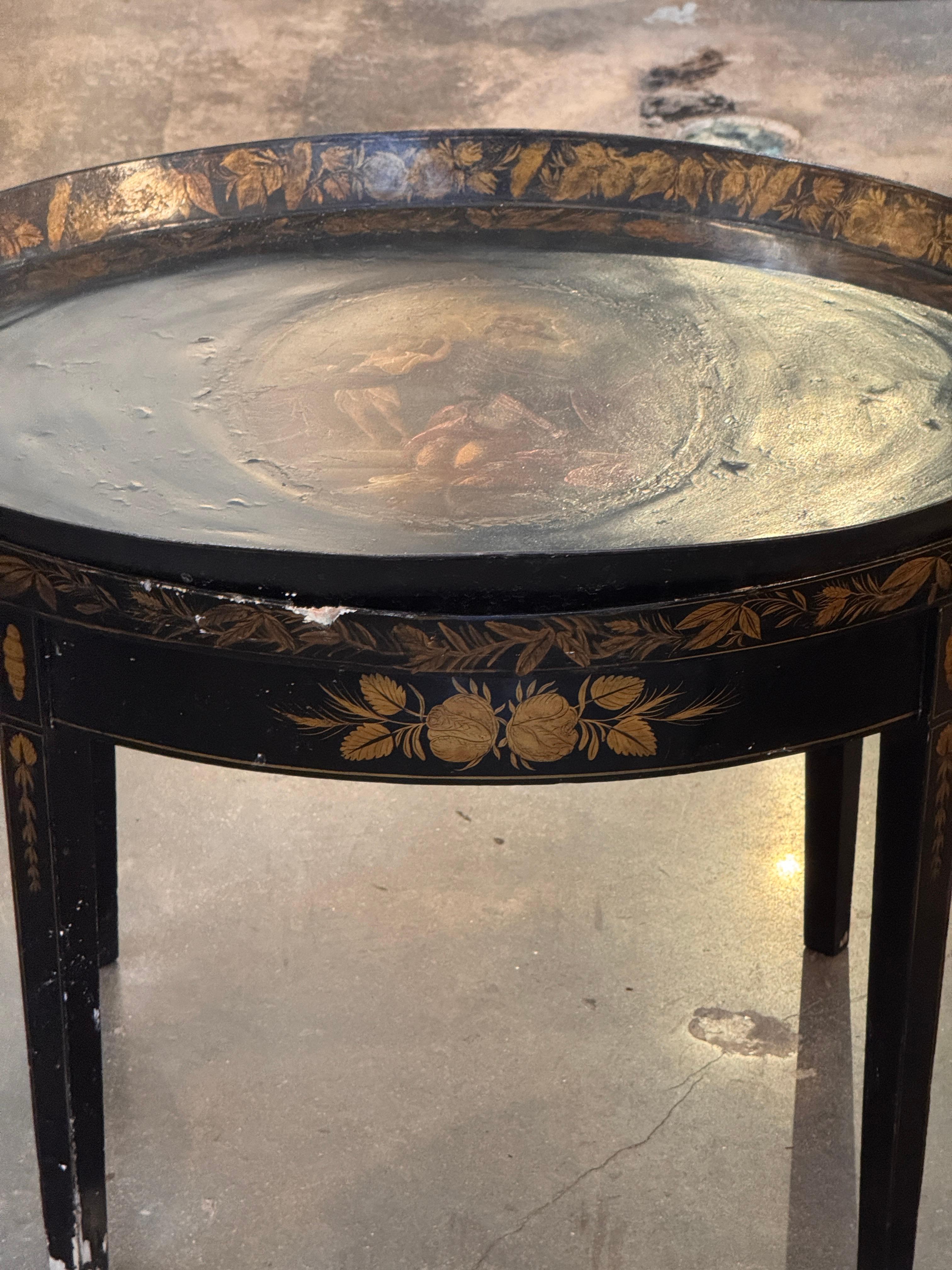 Painted Tole Tray on Stand In Good Condition For Sale In Charlottesville, VA