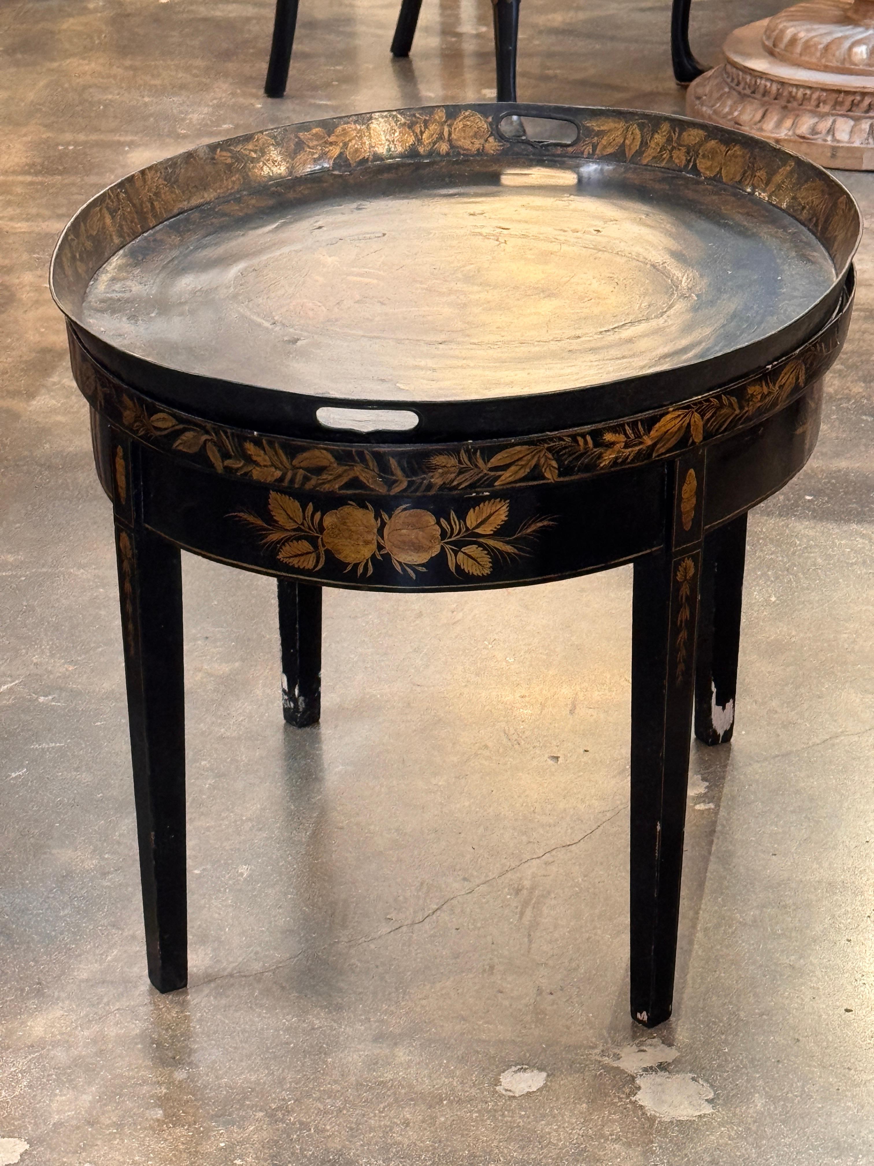 Metal Painted Tole Tray on Stand For Sale