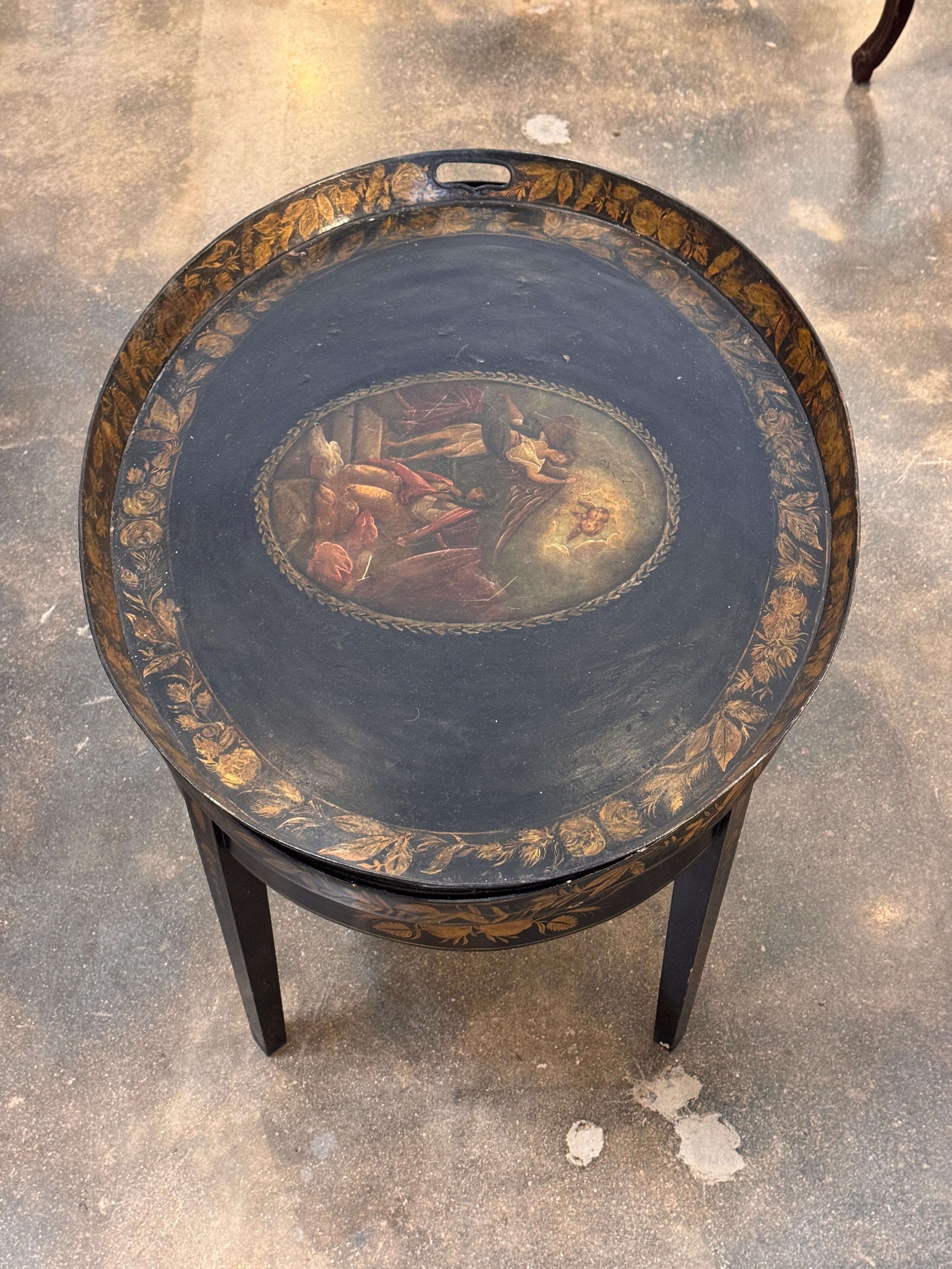 Painted Tole Tray on Stand For Sale 1