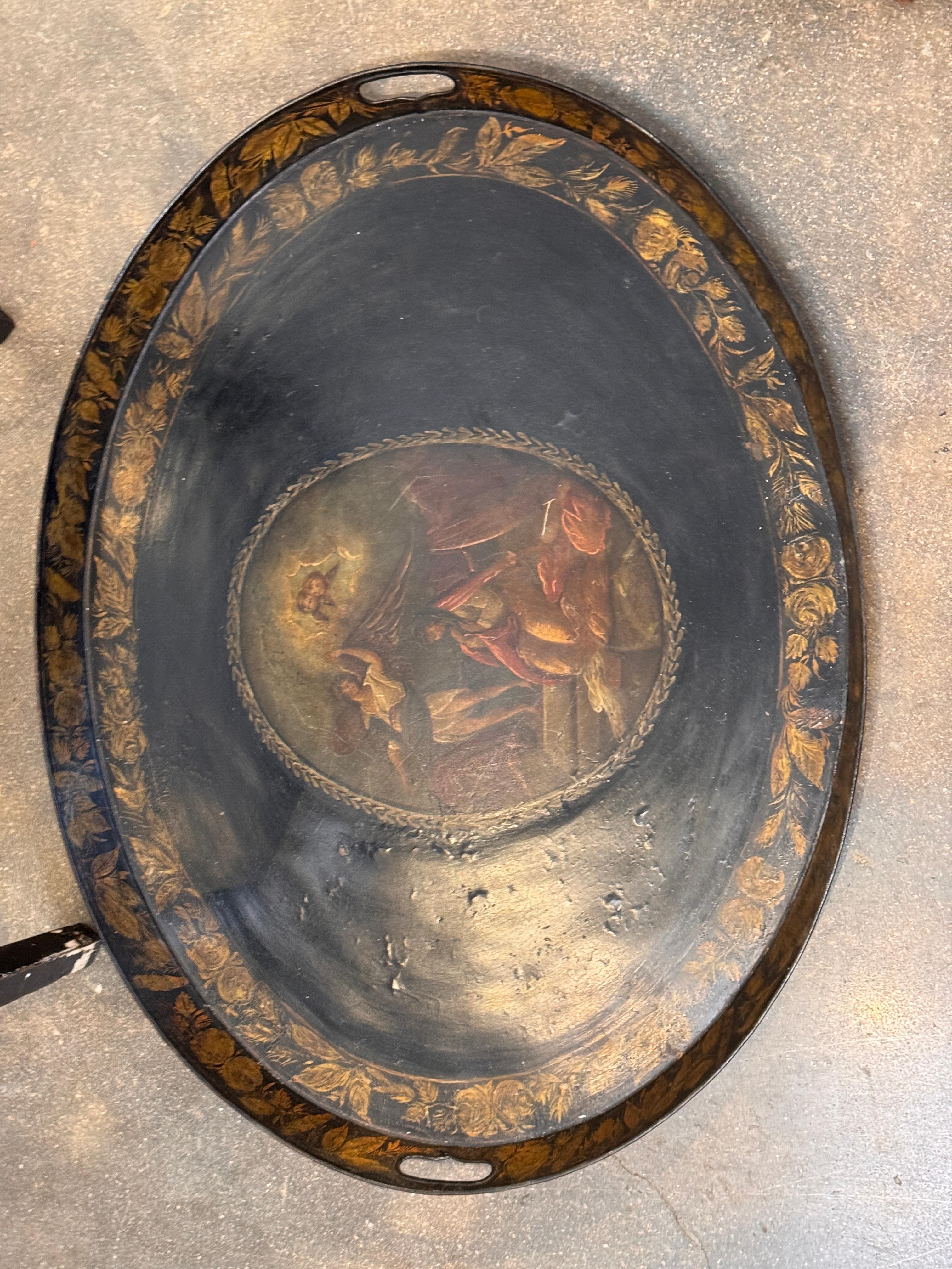 Painted Tole Tray on Stand For Sale 2